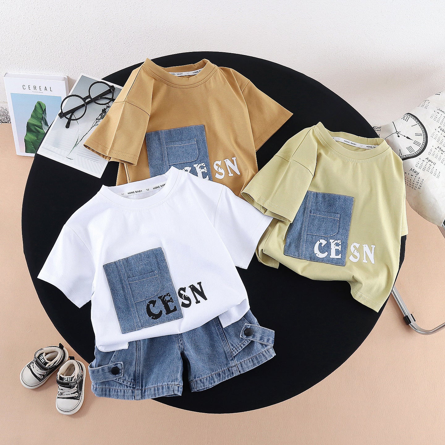 Round Neck Short Sleeved Top and Shorts Set