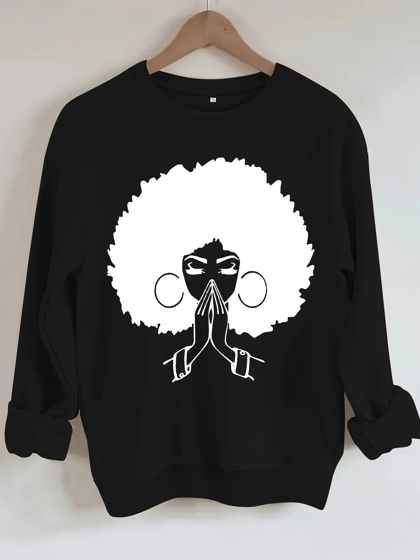 Sweatshirt Explosion Head Girl Prayer Pattern Print