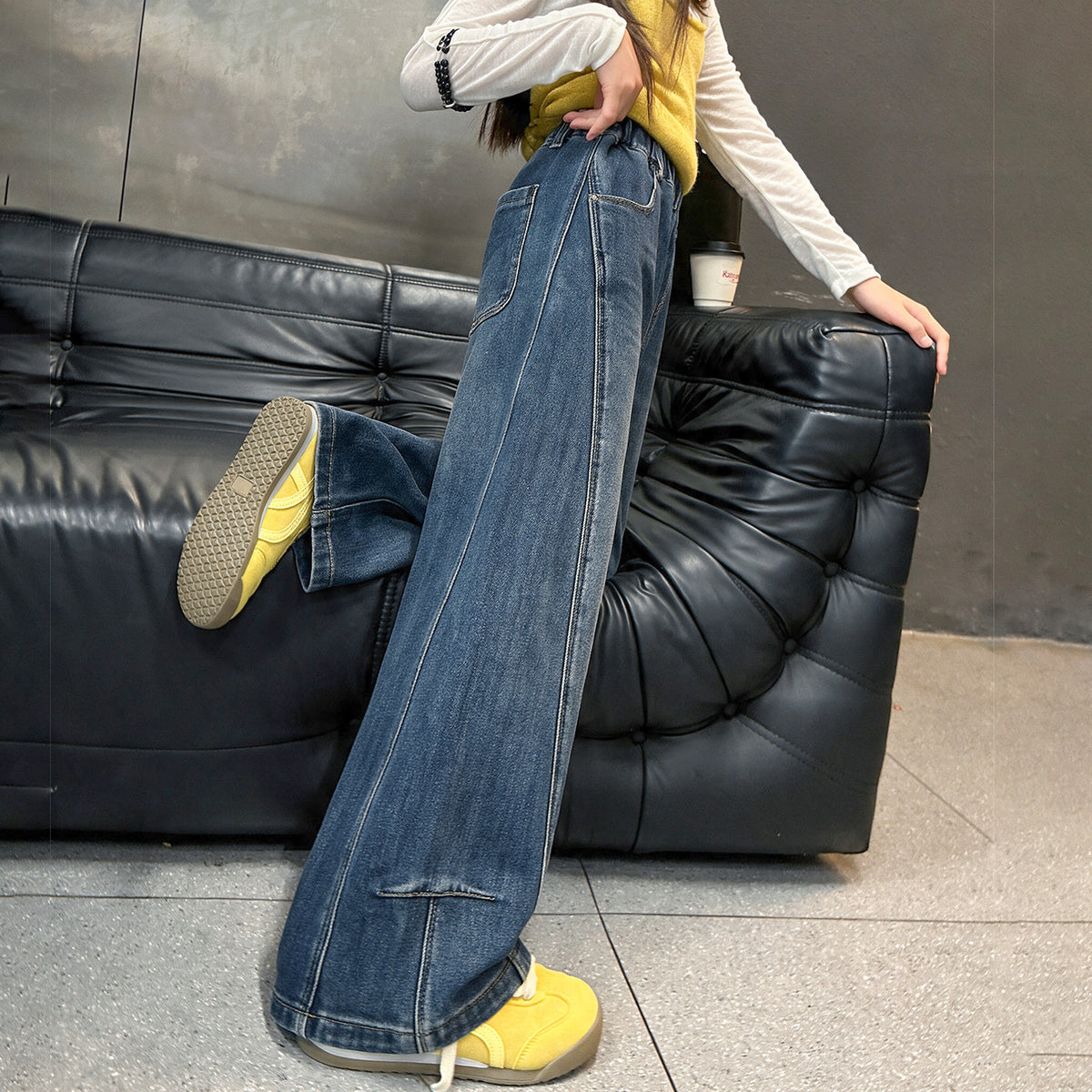 Stylish Straight Wide-Leg Denim Jeans for Girls