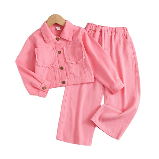 Fashionable Denim Jacket and Wide Leg Pants