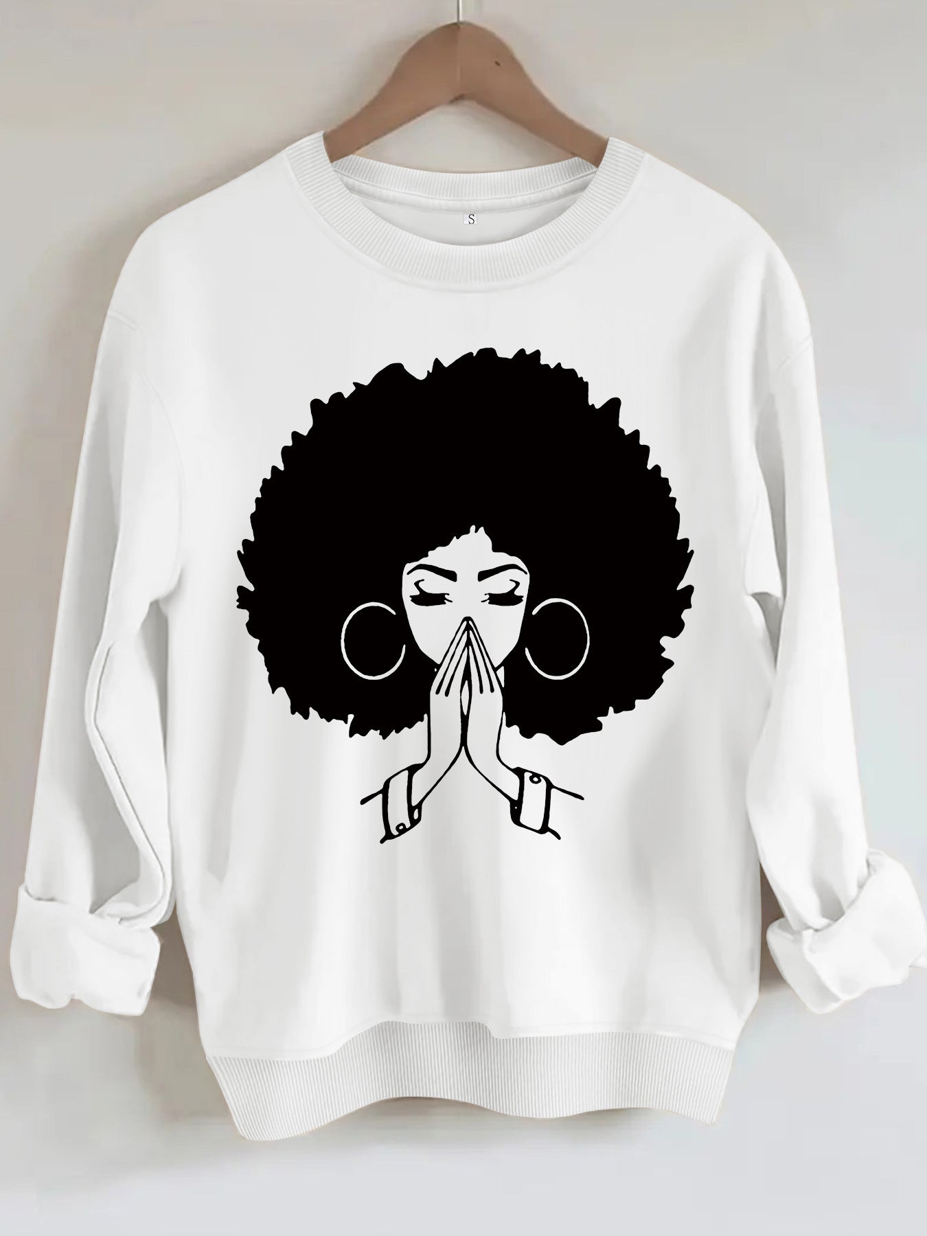 Sweatshirt Explosion Head Girl Prayer Pattern Print