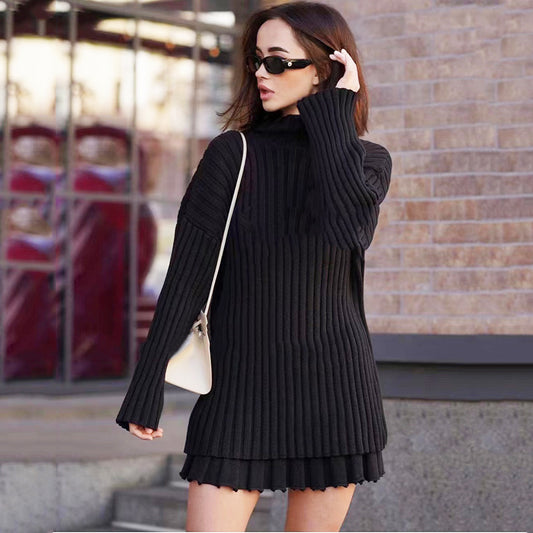 Knitted High Waist Sweater w/Skirt