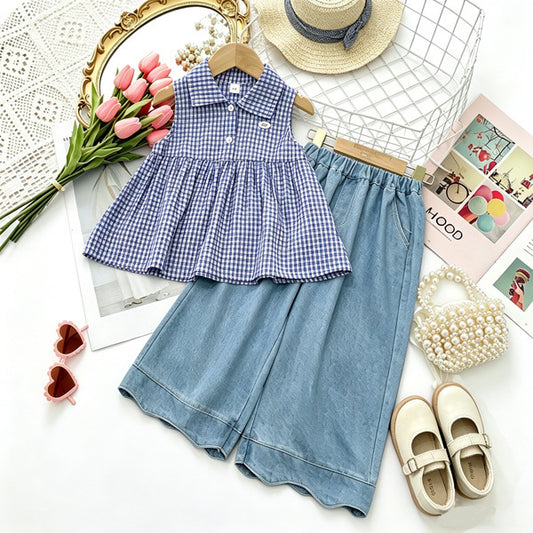 Fashionable Checkered Vest + Versatile Denim Pants