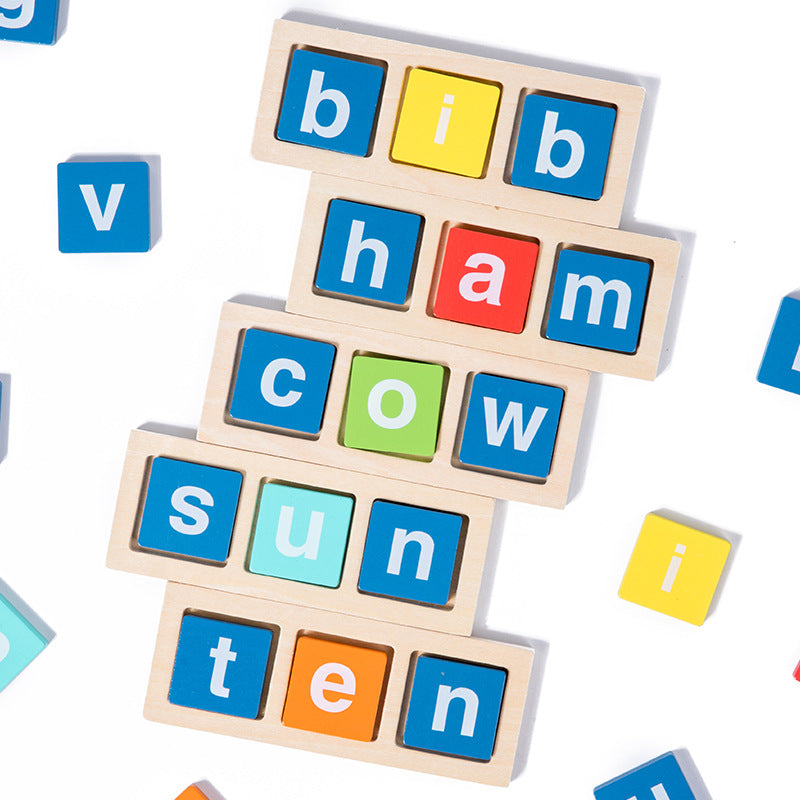 Children's wooden vowel word building block game kindergarten early education puzzle word matching spelling Christmas toy gift