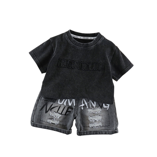 Embroidered Letter Top and Shorts Set on Chest
