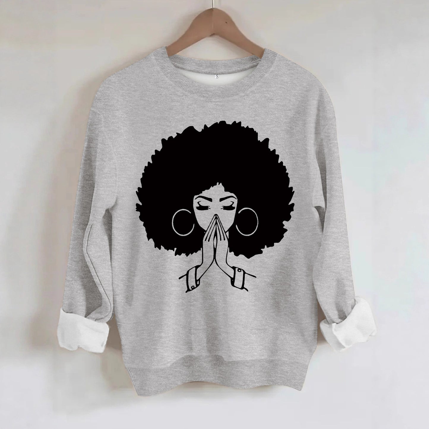 Sweatshirt Explosion Head Girl Prayer Pattern Print