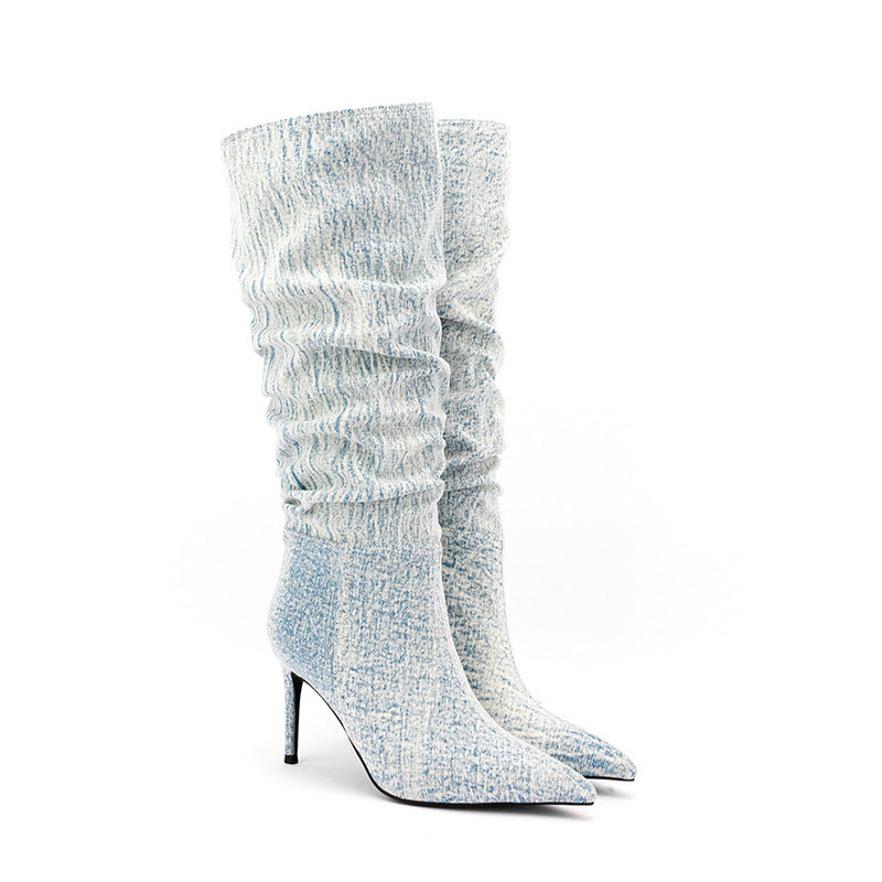 Denim Jeans Mid Calf Boots