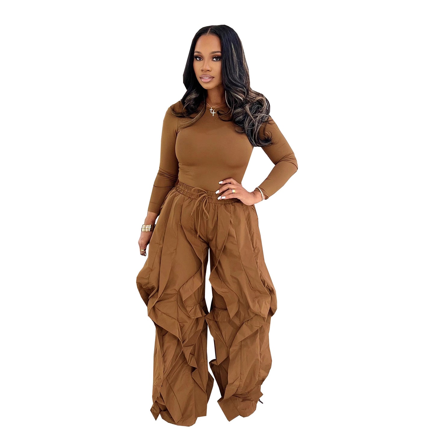 Fit Top with Wide Leg Patchwork Lace Pants