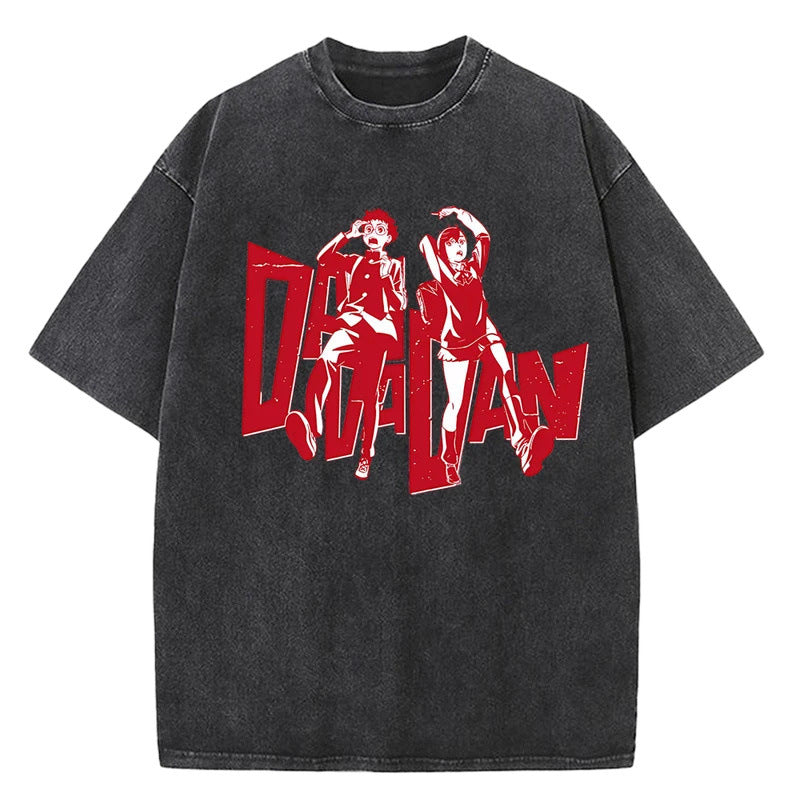 Anime Bold Party Pattern Printed T-Shirt Summer Cotton Washed Vintage Short Sleeve