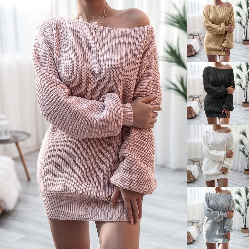 Off Shoulder Knitted Sweater Dress