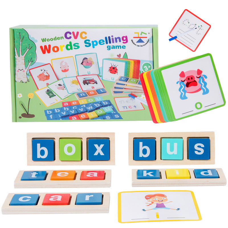 Children's wooden vowel word building block game kindergarten early education puzzle word matching spelling Christmas toy gift