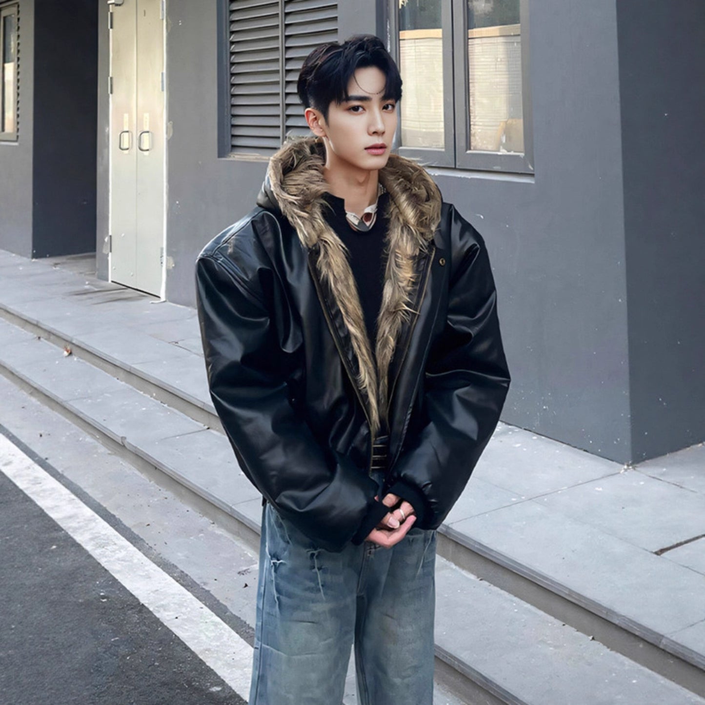 Retro Hooded Faux Fur Jacket