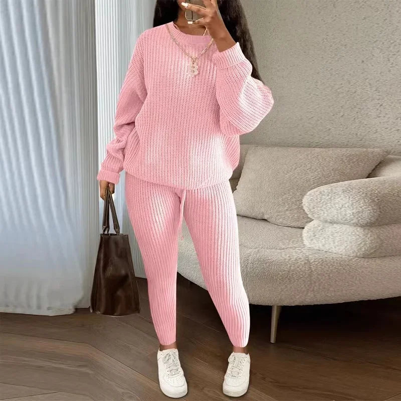 Round Neck Pullover Casual Two Piece