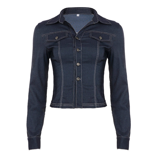 Retro Style Blue Flared V-neck Shirt