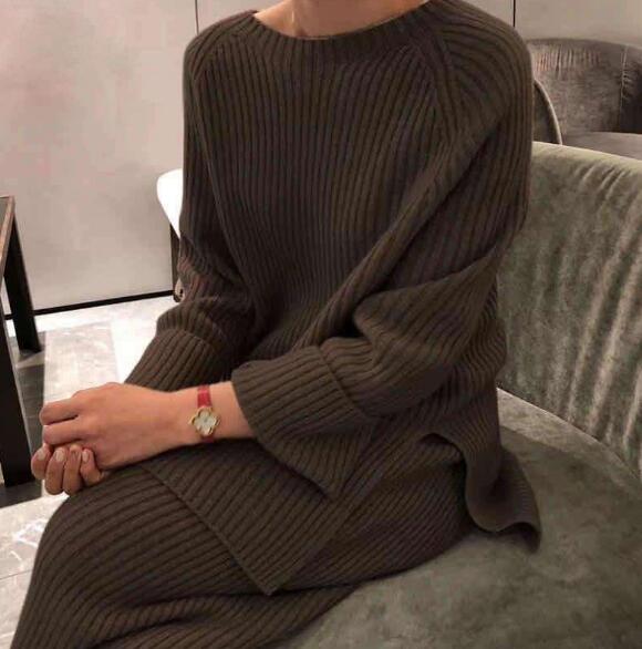 Knitted Autumn and Winter O-neck Two Piece