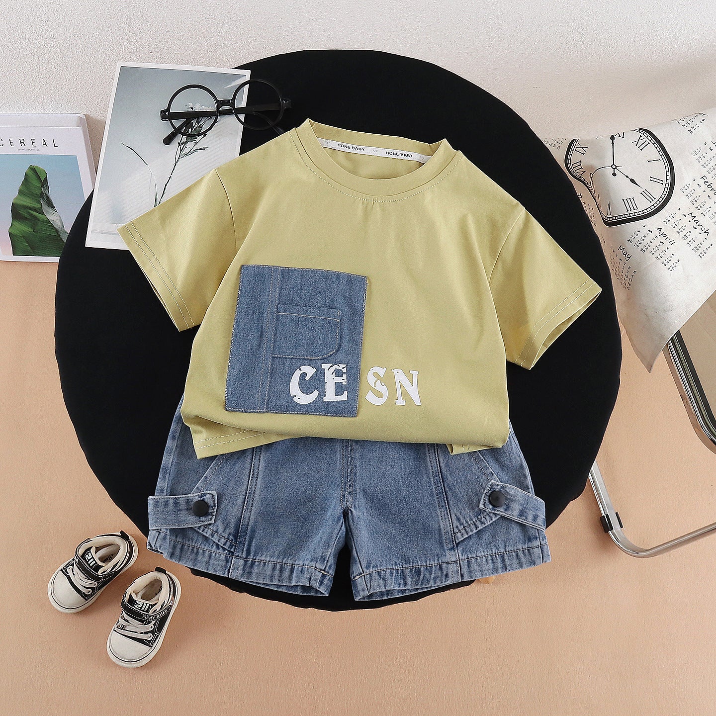 Round Neck Short Sleeved Top and Shorts Set