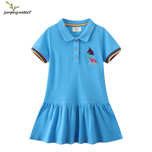 Girls' Short Sleeve KnittedStyle Princess Dress, Girls' Polo Shirt Dress