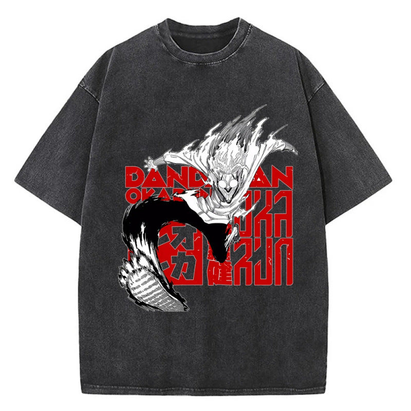 Anime Bold Party Pattern Printed T-Shirt Summer Cotton Washed Vintage Short Sleeve