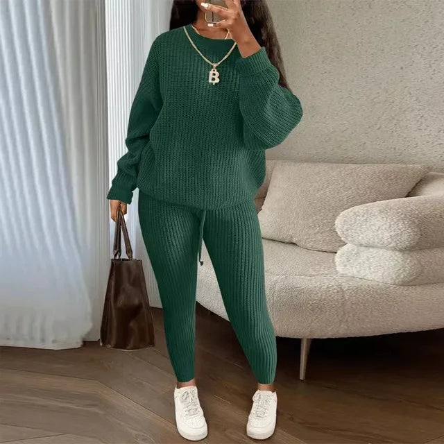 Round Neck Pullover Casual Two Piece