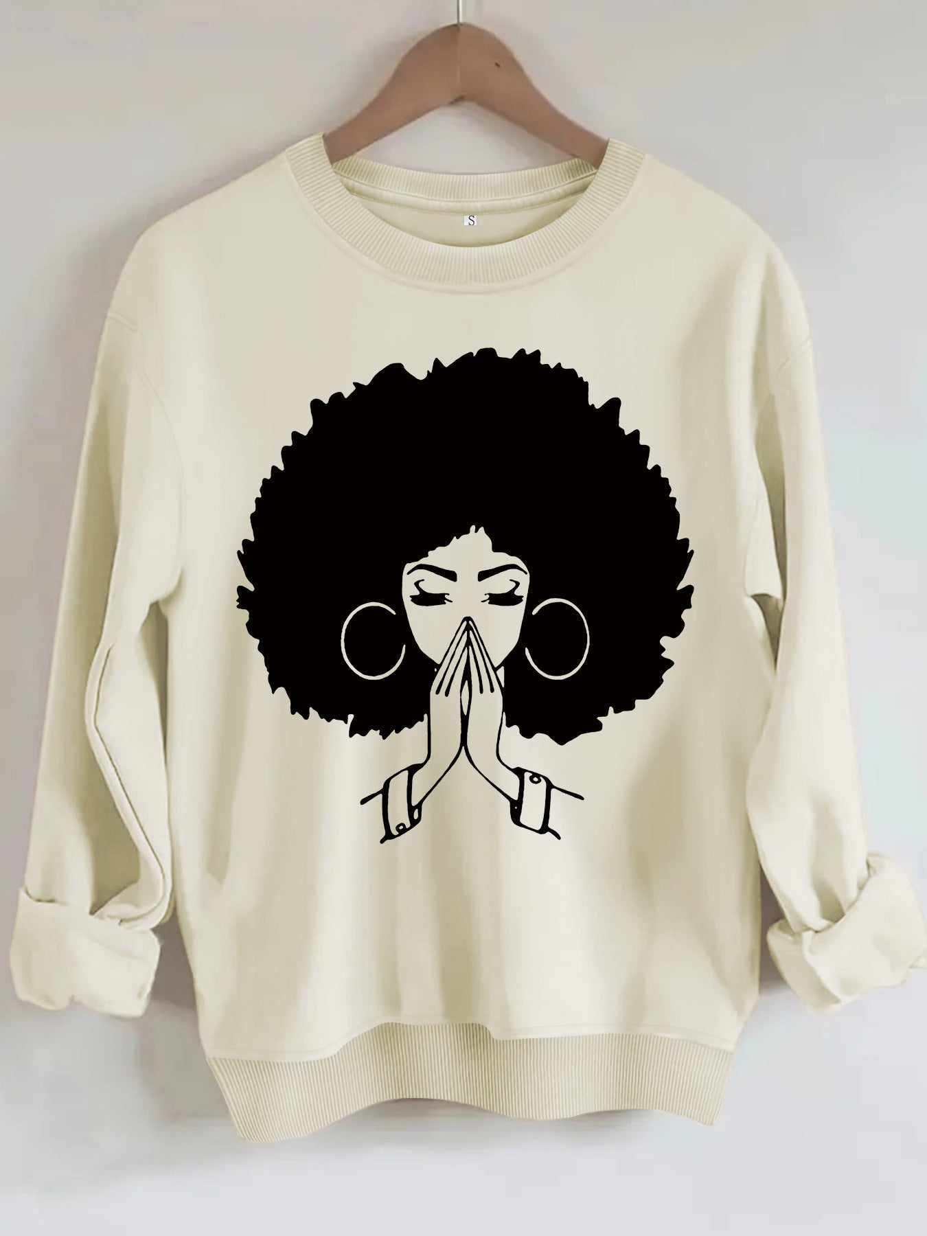 Sweatshirt Explosion Head Girl Prayer Pattern Print