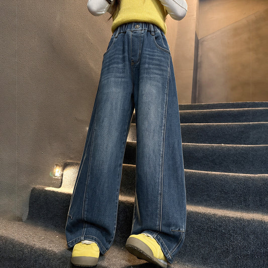 Stylish Straight Wide-Leg Denim Jeans for Girls