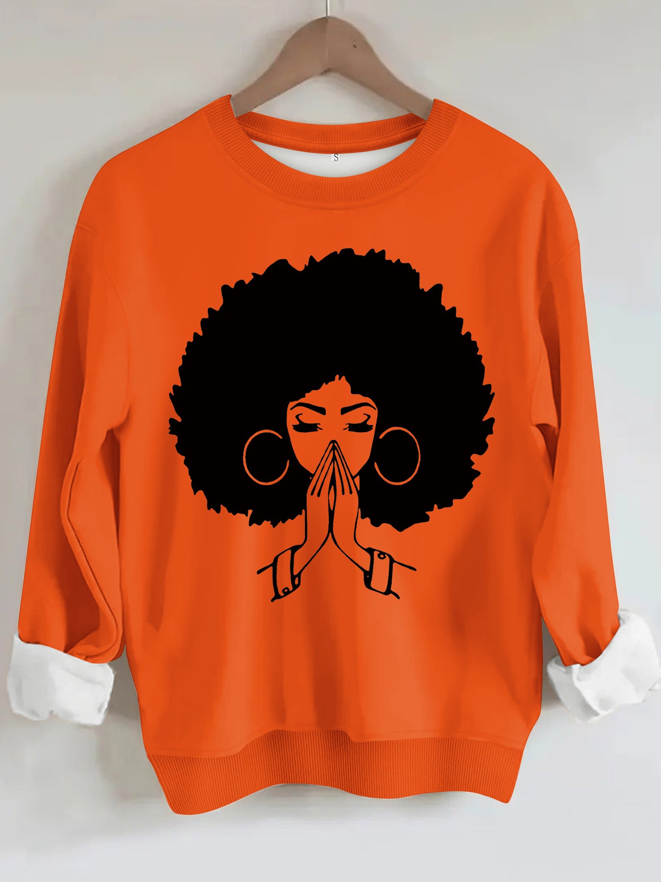 Sweatshirt Explosion Head Girl Prayer Pattern Print