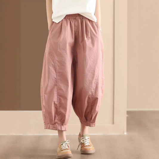 Cotton Splicing Elastic Waist Pants