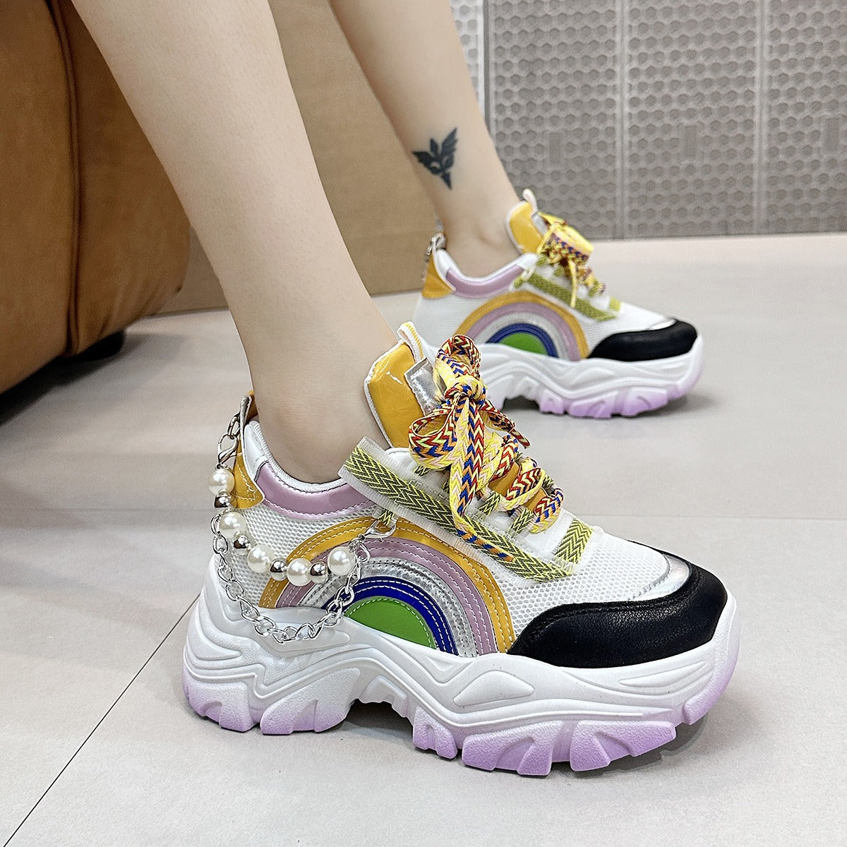 Girls Fashion Pearls Chain Running Shoes