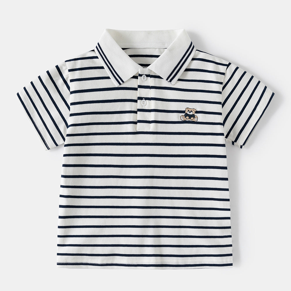 Casual Stripe Short Sleeve Polo Shirt for Boys