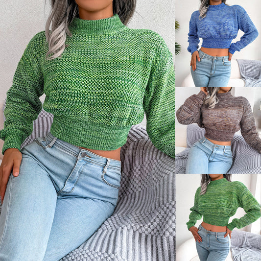 Fashionable Color Long Sleeve Open Navel Knitting Sweater
