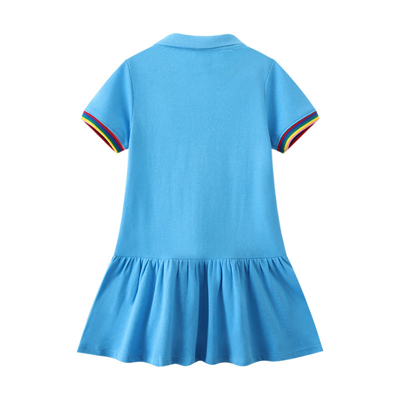 Girls' Short Sleeve KnittedStyle Princess Dress, Girls' Polo Shirt Dress