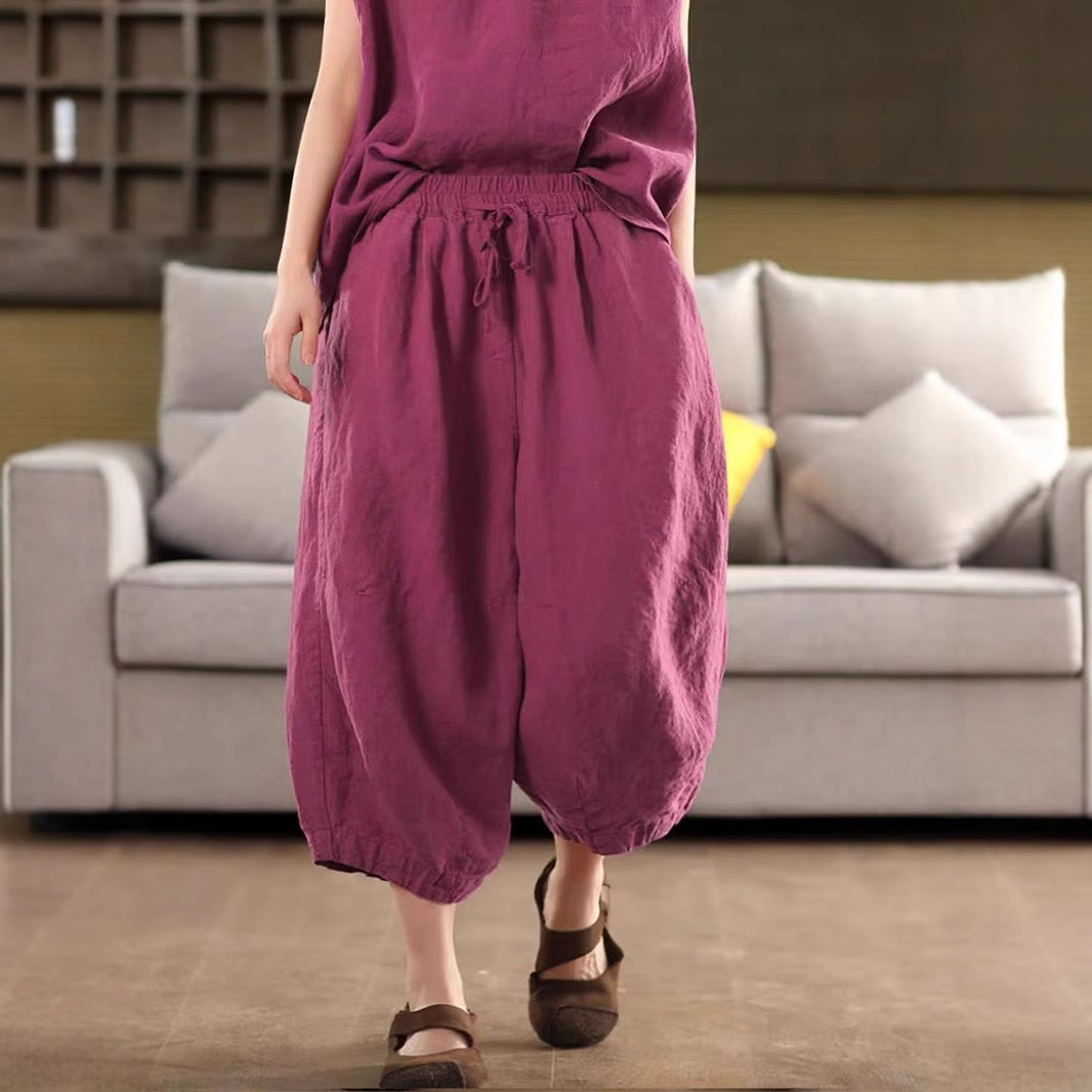 Vintage Sand-Washed Linen Loose Pants