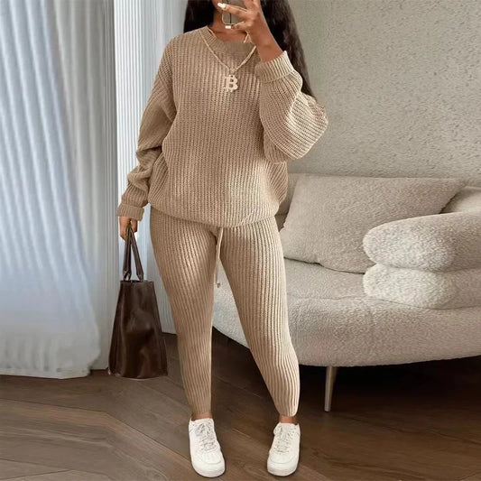 Round Neck Pullover Casual Two Piece