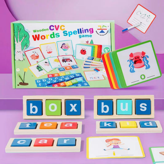 Children's wooden vowel word building block game kindergarten early education puzzle word matching spelling Christmas toy gift