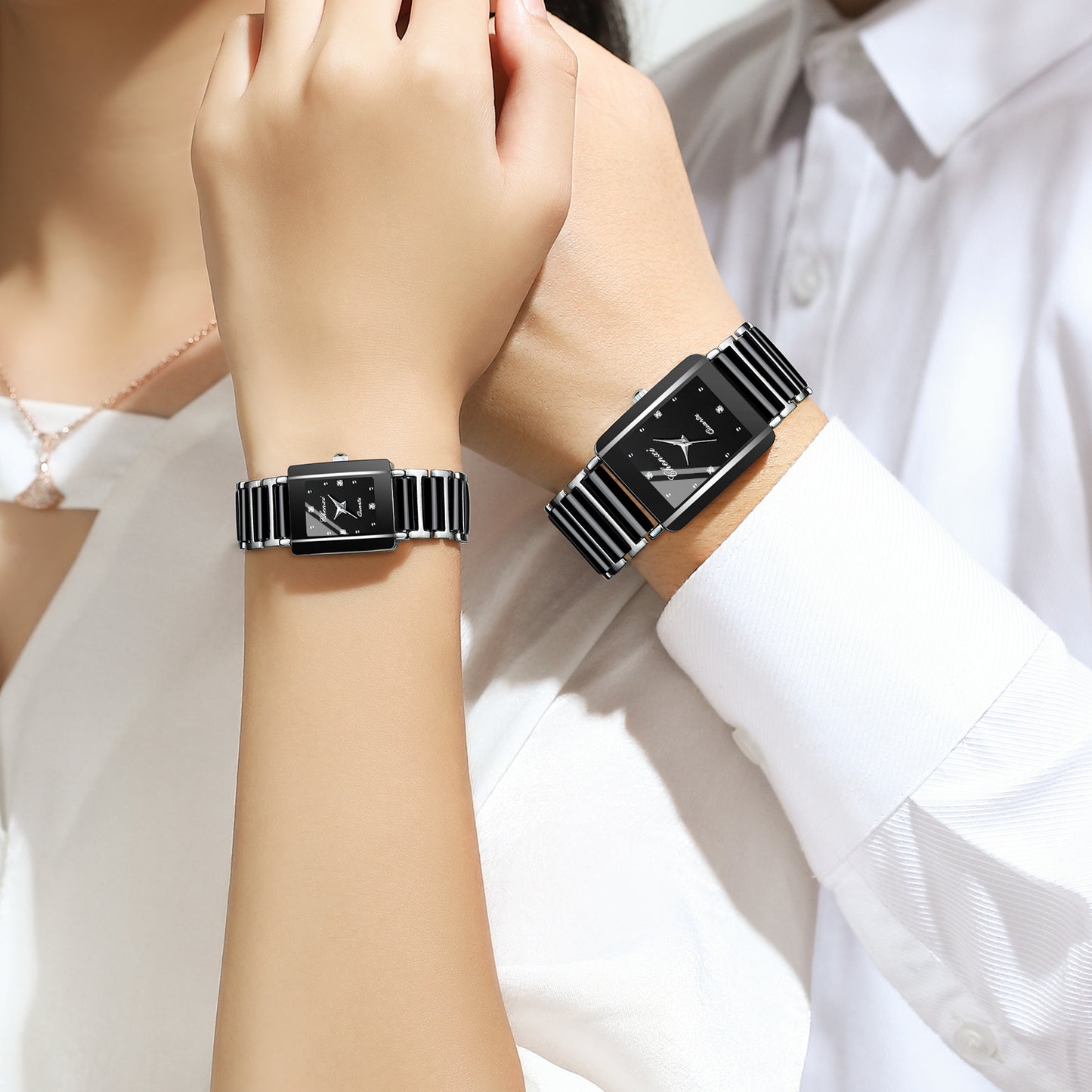 Square Couple Watch for Women and Men Ceramic Quartz Watch