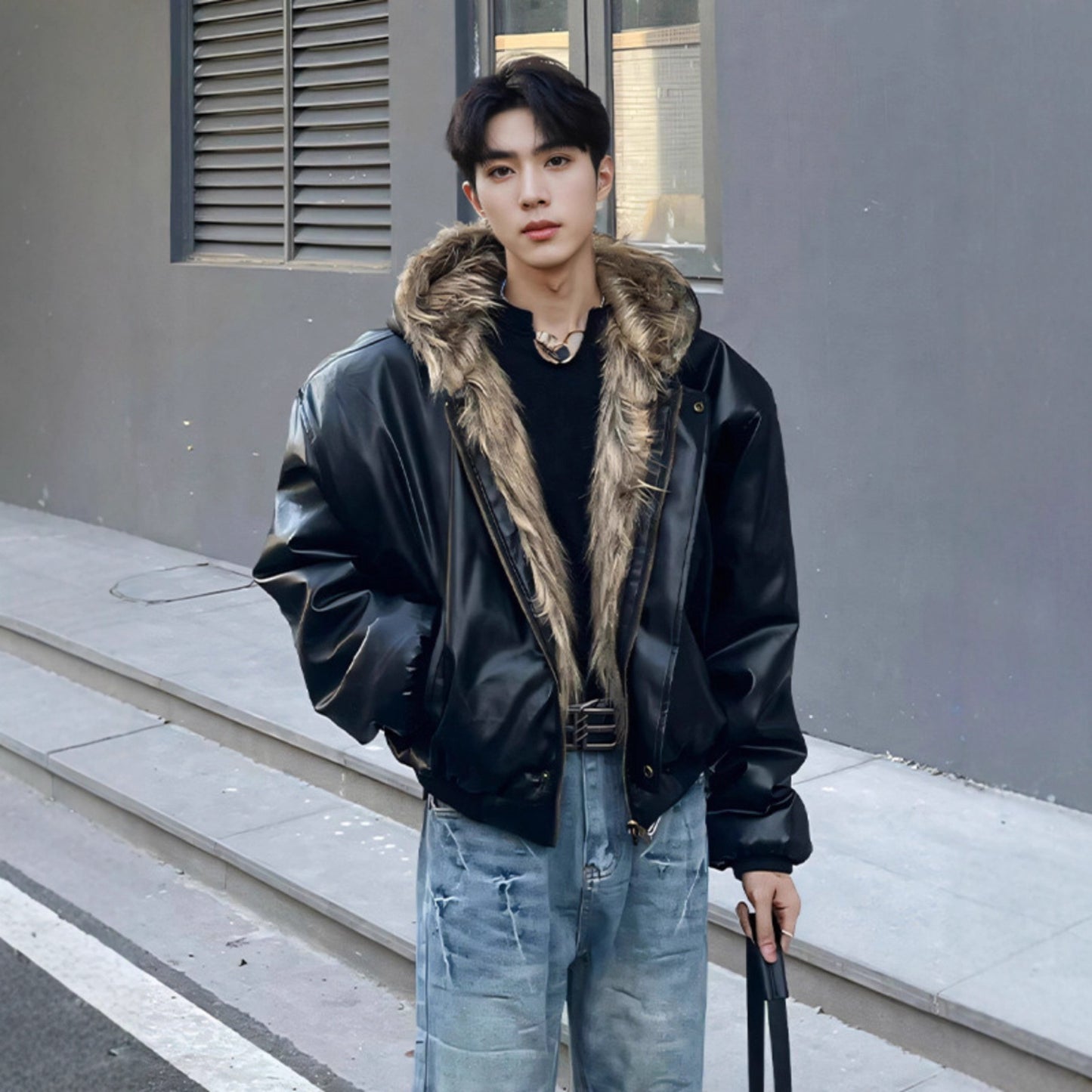 Retro Hooded Faux Fur Jacket