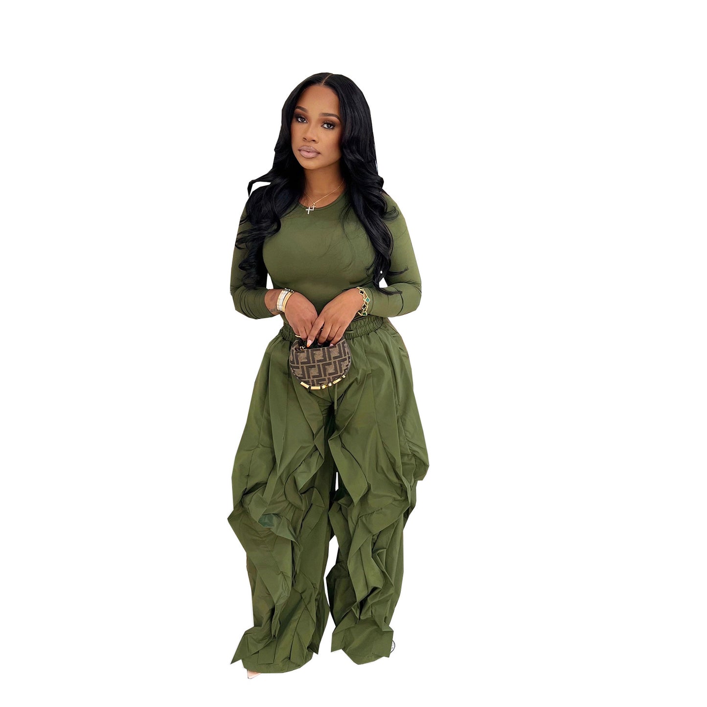 Fit Top with Wide Leg Patchwork Lace Pants