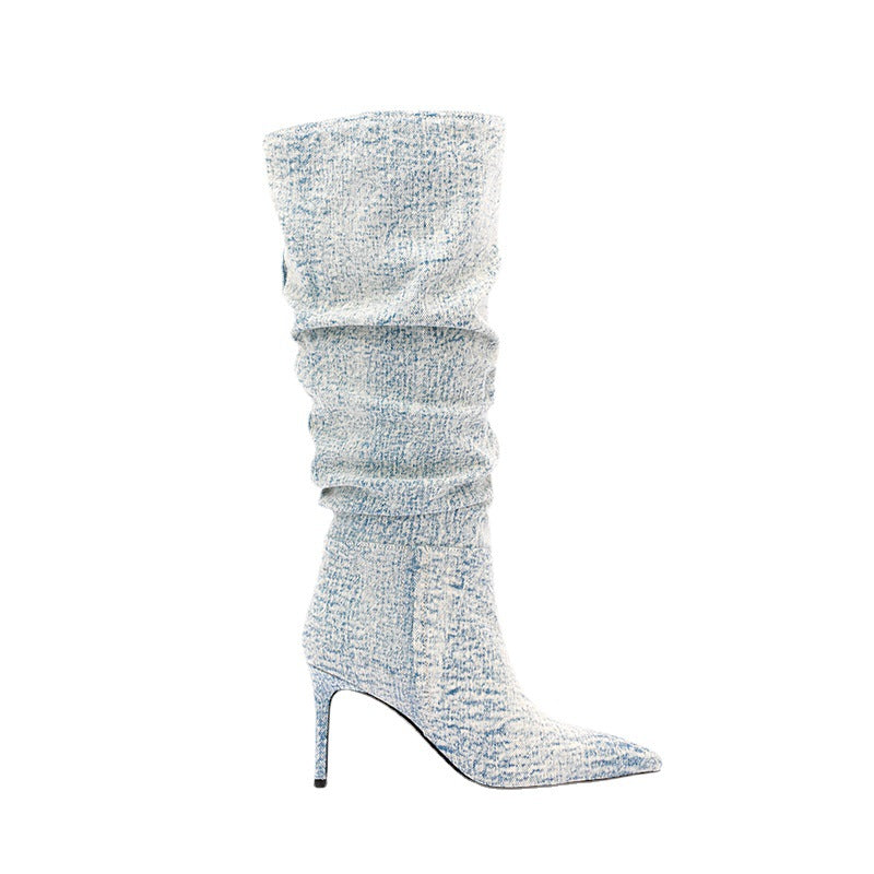 Denim Jeans Mid Calf Boots