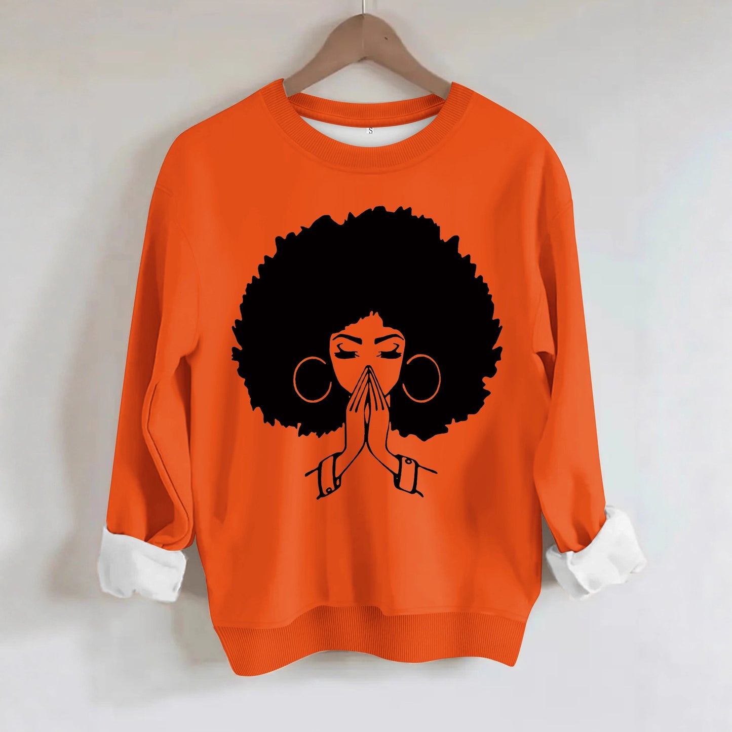 Sweatshirt Explosion Head Girl Prayer Pattern Print