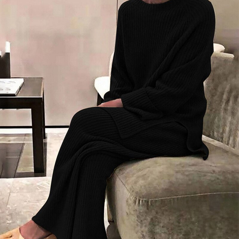 Knitted Autumn and Winter O-neck Two Piece