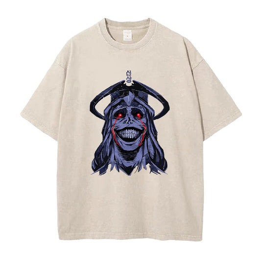 Summer Anime Solo Leveling Pattern Printed T-Shirt Vintage Washed Cotton Short Sleeve