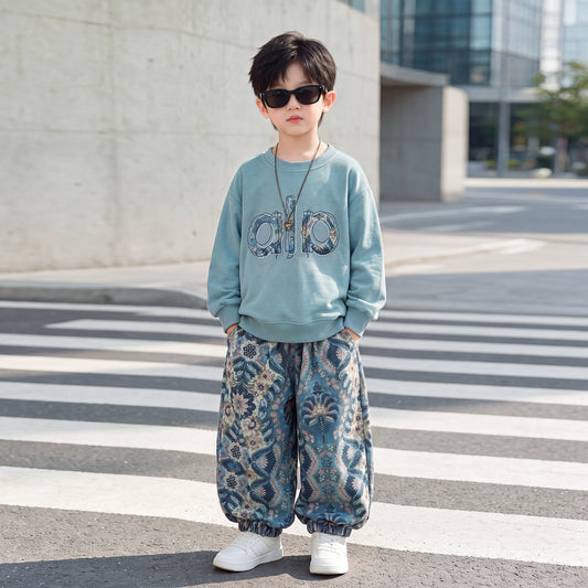 Boys Spring Autumn Casual Sportswear Two-Piece Set