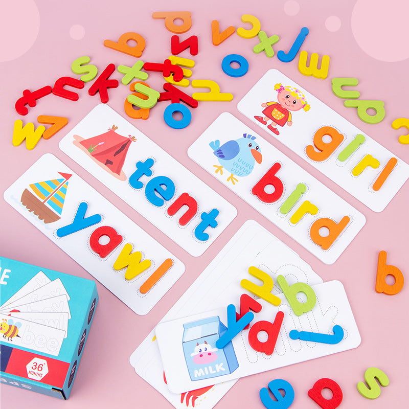 Wooden Word Spelling Game, Children's 26 English Letter Spelling Practice, Early Education Cognitive Puzzle Toy