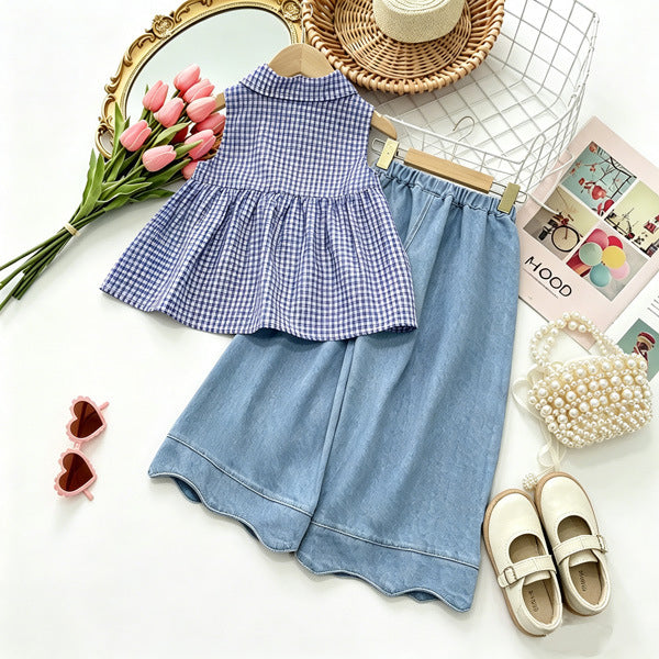 Fashionable Checkered Vest + Versatile Denim Pants