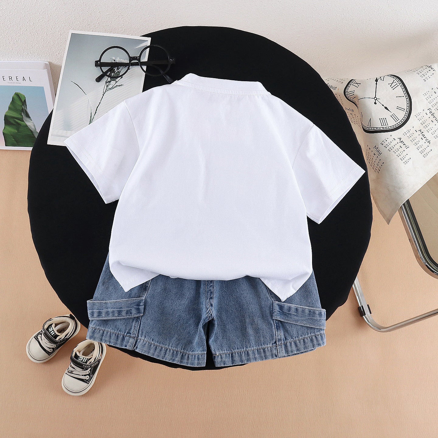 Round Neck Short Sleeved Top and Shorts Set