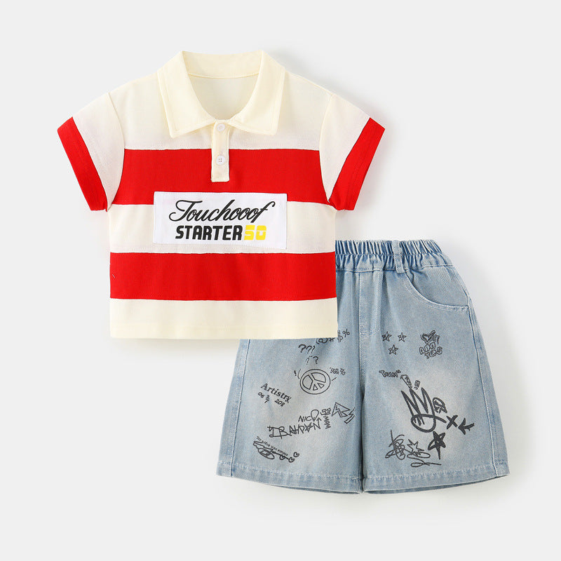 Polo Collar/T-Shirt Denim Shorts
