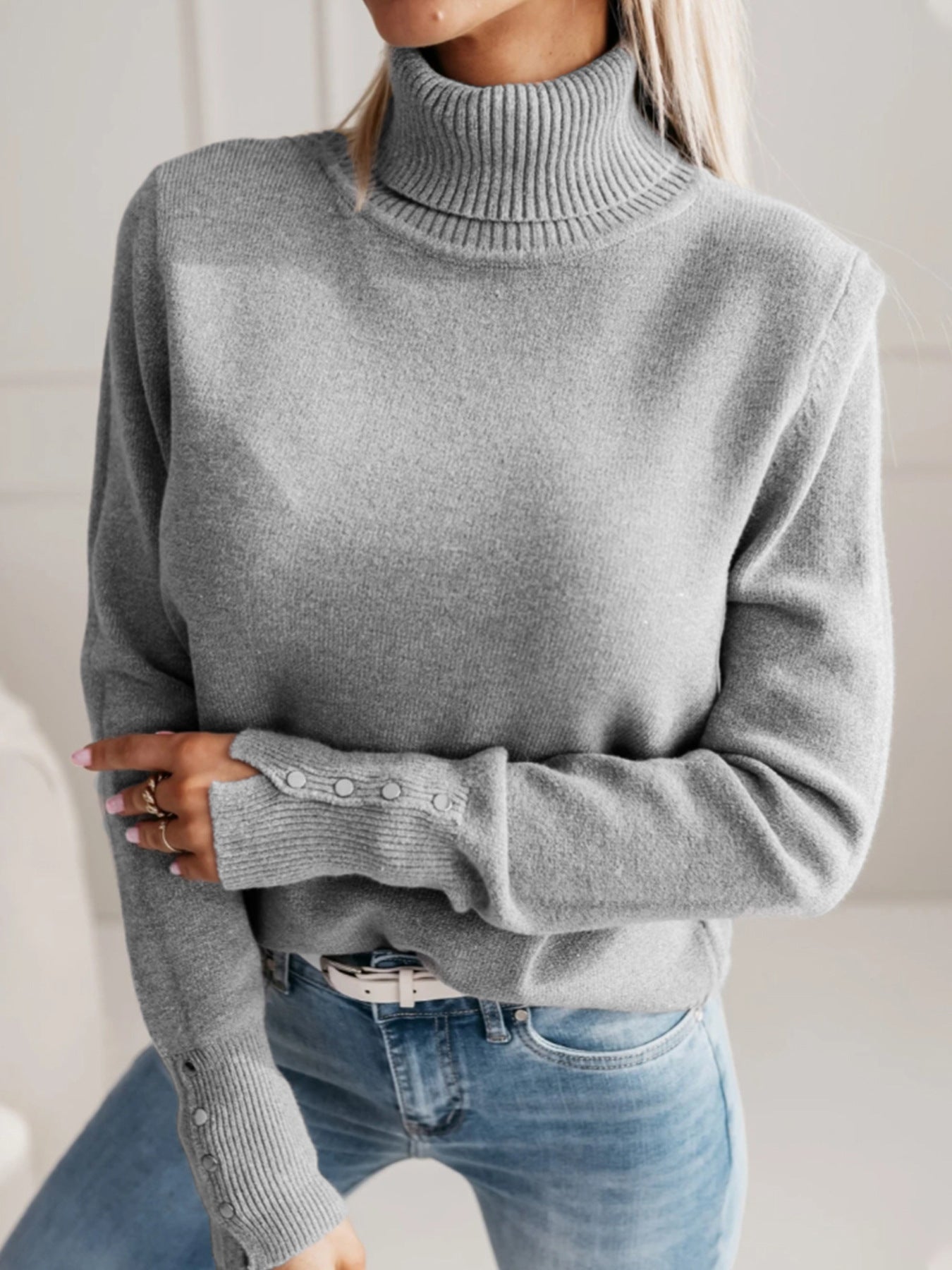 Elegant Notched Collar Knit Sweater