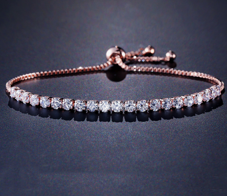 Fashion Round Cubic Zirconia Tennis Adjustable Bracelet Bangle For Women White Gold Color Crystal Bracelets Wedding Jewelry Gift