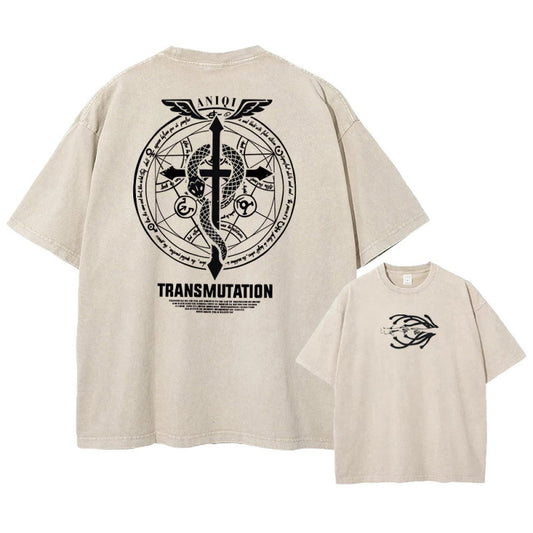 Anime Fullmetal Alchemist Printed T-Shirt Summer Cotton Washed Vintage Short Sleeve