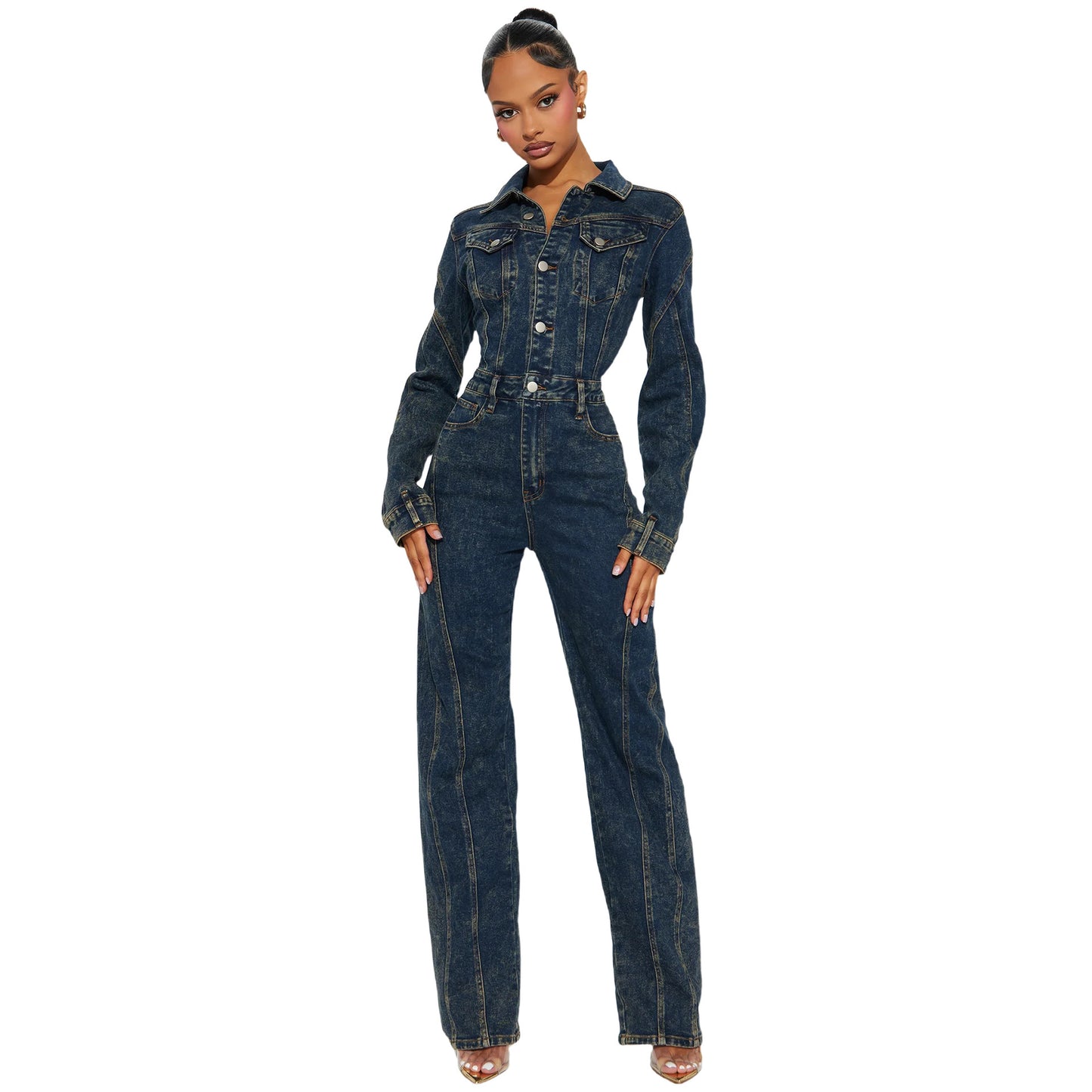 Loose Elastic Denim Jumpsuit